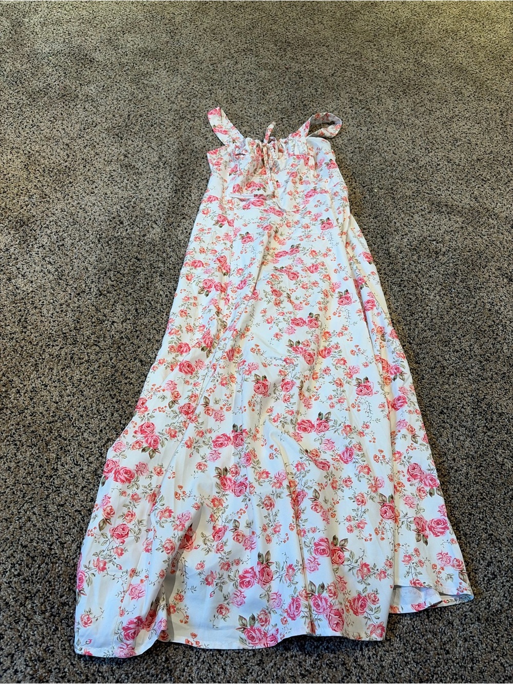 Source Unknown White Maxi Dress with Pink Floral Print
